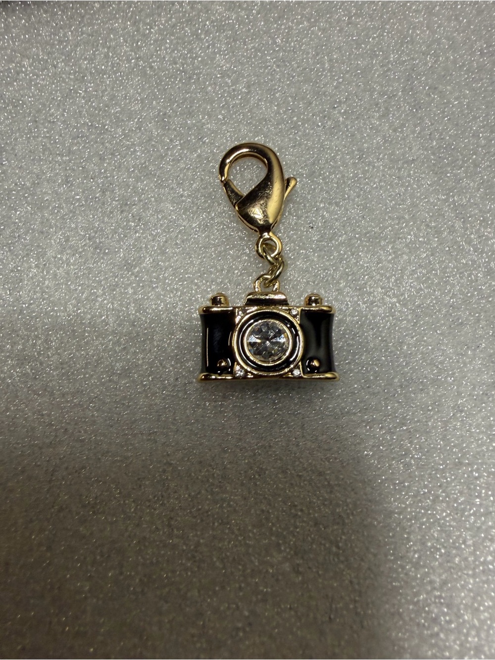 Betsey Johnson Gold and Black Camera Charm with Crystal Lens